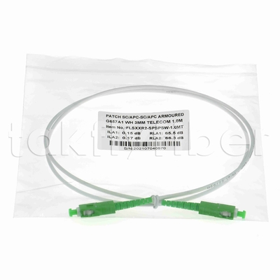 EN50575 CPR Chứng nhận SC APC Fiber Optic Patchcord Bọc thép Fiber Optic Patch Leads Simplex 3.0mm LSZH áo khoác trắng