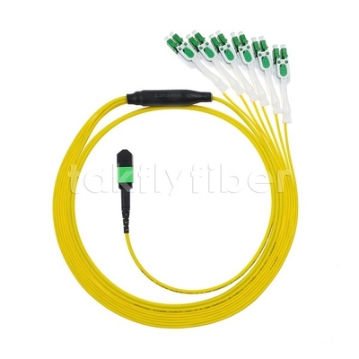 12F MPO-6x LC APC DX Uniboot SM Cáp vá sợi quang với tay áo niken đường kính 3,0mm