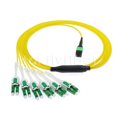 12F MPO-6x LC APC DX Uniboot SM Cáp vá sợi quang với tay áo niken đường kính 3,0mm