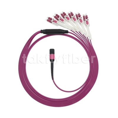 12F MPO/MTP-LC APC DX Uniboot OM4 Fiber Optic Patch Cord cho Trung tâm dữ liệu -40 °C đến 85 °C