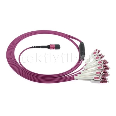 12F MPO/MTP-LC APC DX Uniboot OM4 Fiber Optic Patch Cord cho Trung tâm dữ liệu -40 °C đến 85 °C