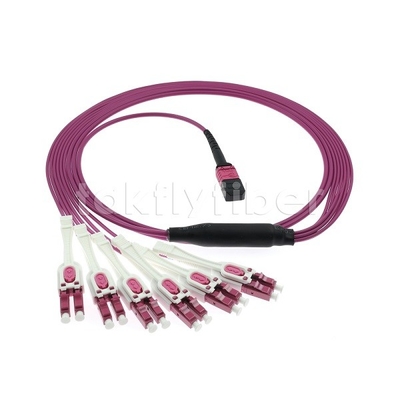 12F MPO/MTP-LC APC DX Uniboot OM4 Fiber Optic Patch Cord cho Trung tâm dữ liệu -40 °C đến 85 °C
