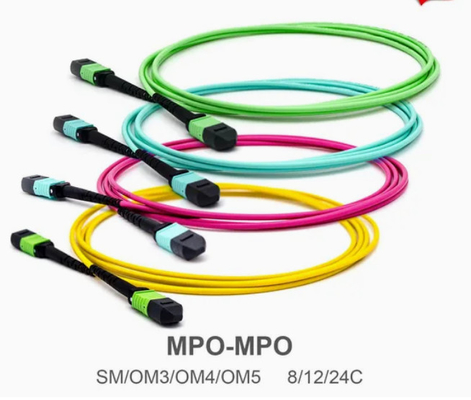 8/12/24core 2m-50m Độ dày đặc cao PVC/LSZH UL Chứng nhận nữ/ nam MPO-MPO Sm Om3 Om4 Om5 Trunk Cable Patch Cord Fiber Optic Jumper