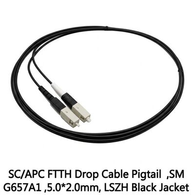 SC/APC FTTH Drop Cable Pigtail với Sợi G657A1 và LSZH Black Jacket cho kết nối đáng tin cậy