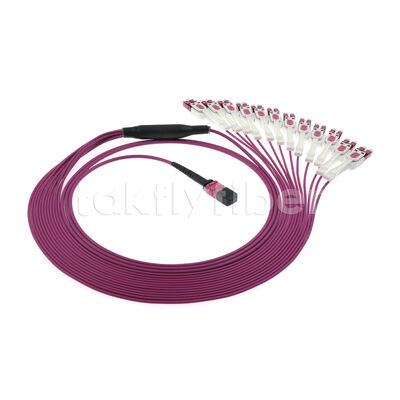 OM4 MPO đến LC Uniboot 1-to-24 Breakout Patch Cord UPC Multimode Loss Low