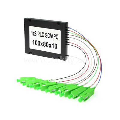 PLC Fiber Splitter ¢ 900μm ABS Box, SM G657A1, SC/APC, để ghép nối và phân phối tín hiệu quang trong mạng PON