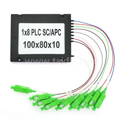 PLC Fiber Splitter ¢ 900μm ABS Box, SM G657A1, SC/APC, để ghép nối và phân phối tín hiệu quang trong mạng PON
