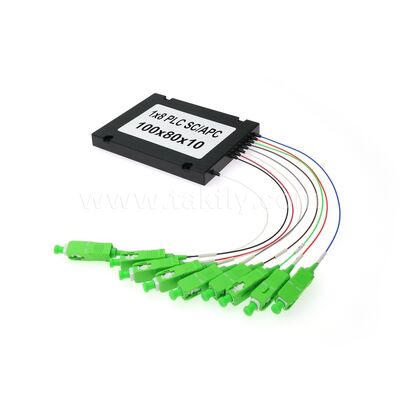 PLC Fiber Splitter ¢ 900μm ABS Box, SM G657A1, SC/APC, để ghép nối và phân phối tín hiệu quang trong mạng PON