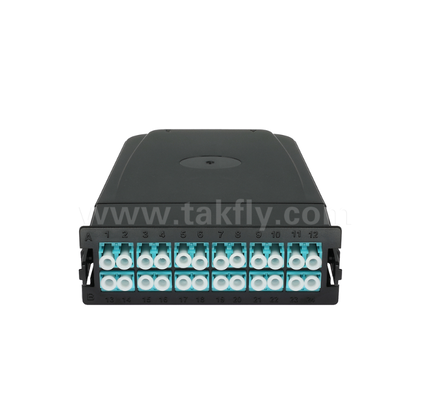 MPO / MTP đến LC Mô-đun Cassette kết thúc trước 12 lõi hoặc 24 lõi, bảng điều khiển phía trước LC Duplex, bộ điều hợp phía sau MPO kép, Plug-and-Play cho cáp trung tâm dữ liệu mật độ cao