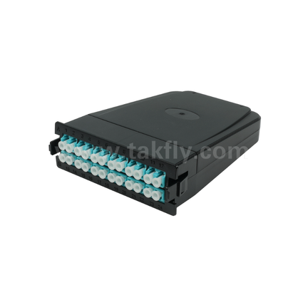 MPO / MTP đến LC Mô-đun Cassette kết thúc trước 12 lõi hoặc 24 lõi, bảng điều khiển phía trước LC Duplex, bộ điều hợp phía sau MPO kép, Plug-and-Play cho cáp trung tâm dữ liệu mật độ cao