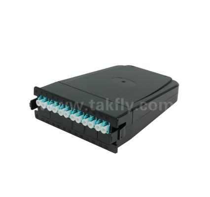 MPO / MTP đến LC Mô-đun Cassette kết thúc trước 12 lõi hoặc 24 lõi, bảng điều khiển phía trước LC Duplex, bộ điều hợp phía sau MPO kép, Plug-and-Play cho cáp trung tâm dữ liệu mật độ cao