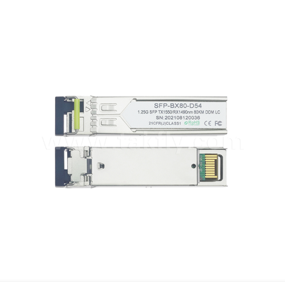 Bộ thu BiDi 80km SFP ¥ 1.25G/1.063G Tỷ lệ kép, 1490nm DFB, PIN, LC Simplex, Nhiệt độ công nghiệp có sẵn