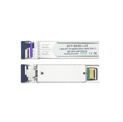 Bộ thu BiDi 80km SFP ¥ 1.25G/1.063G Tỷ lệ kép, 1490nm DFB, PIN, LC Simplex, Nhiệt độ công nghiệp có sẵn