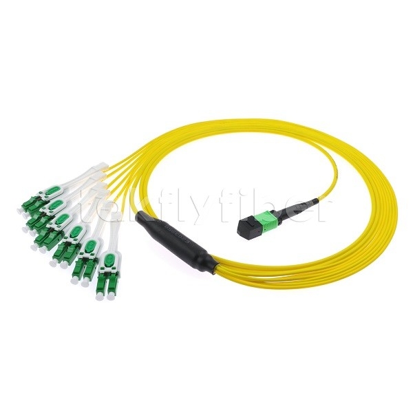 12F MPO-6x LC APC DX Uniboot SM Cáp vá sợi quang với tay áo niken đường kính 3,0mm